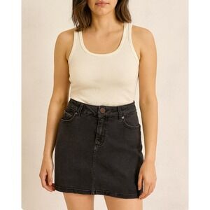 ASOS Denim Skirt Black Wash Mini Fitted Stretch‎ Womens Size US 6 UK 10